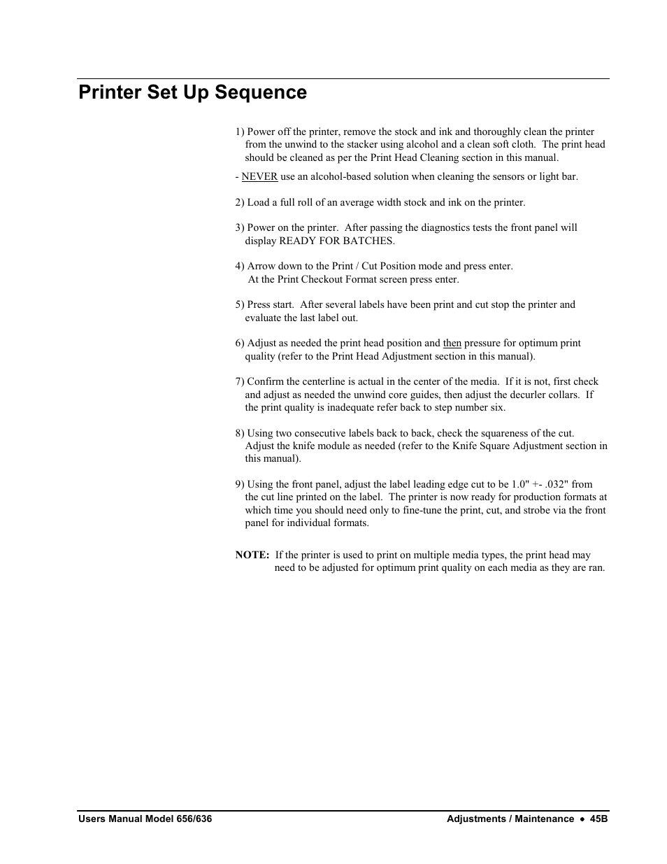 Printer set up sequence | Avery Dennison SNAP 656 User Manual | Page 51 / 123