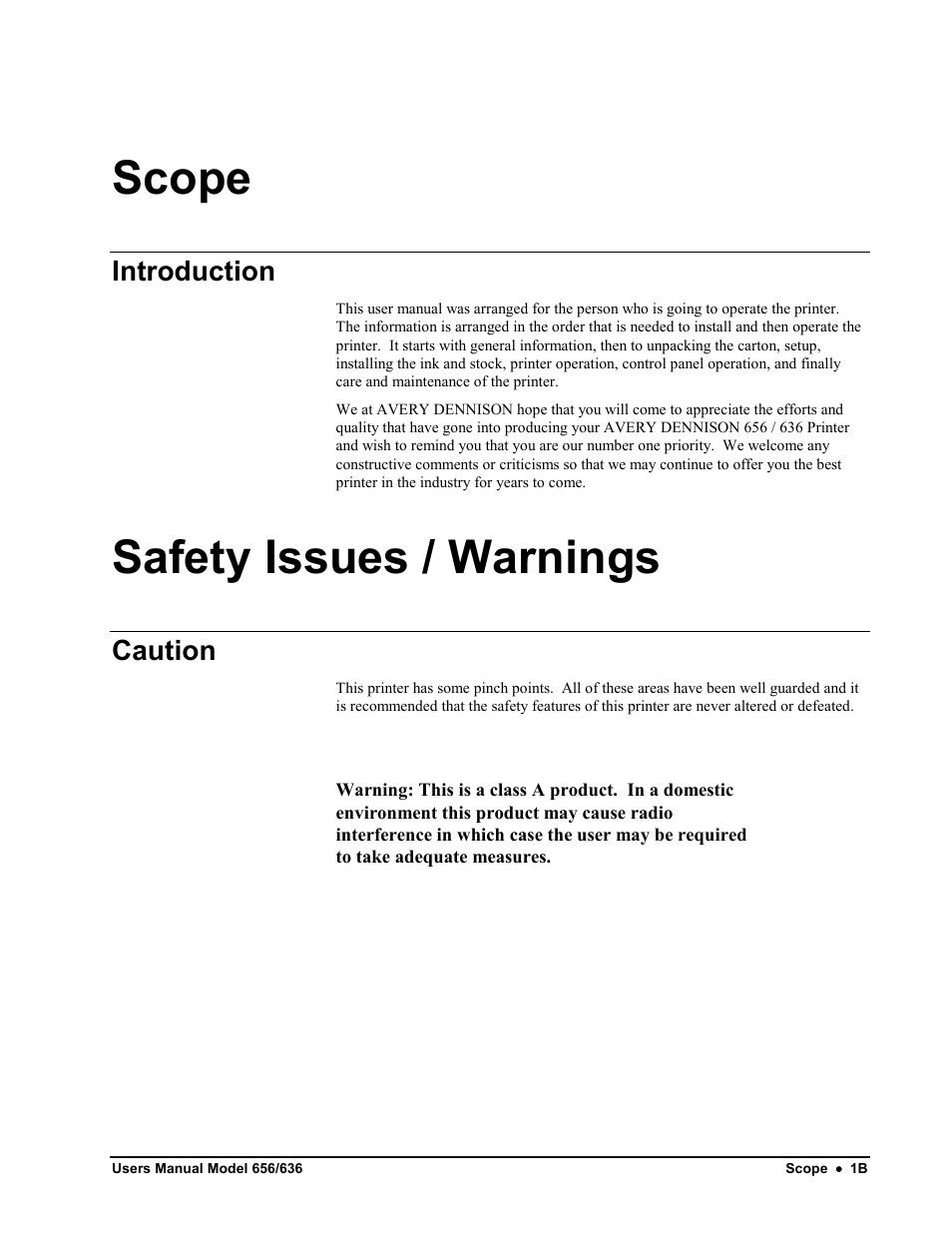 Scope, Safety issues / warnings, Introduction | Caution | Avery Dennison SNAP 656 User Manual | Page 7 / 123