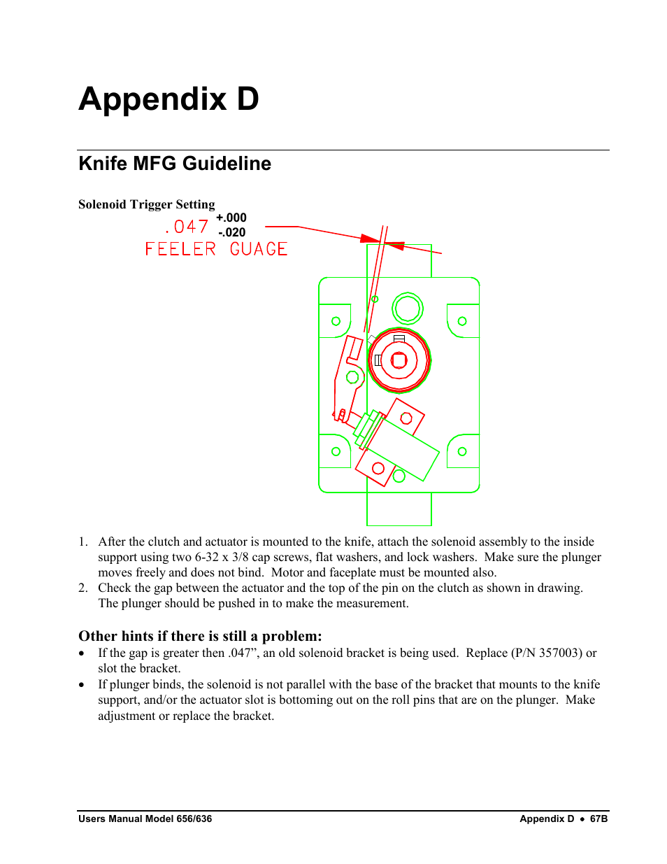 Appendix d, Knife mfg guideline | Avery Dennison SNAP 656 User Manual | Page 73 / 123