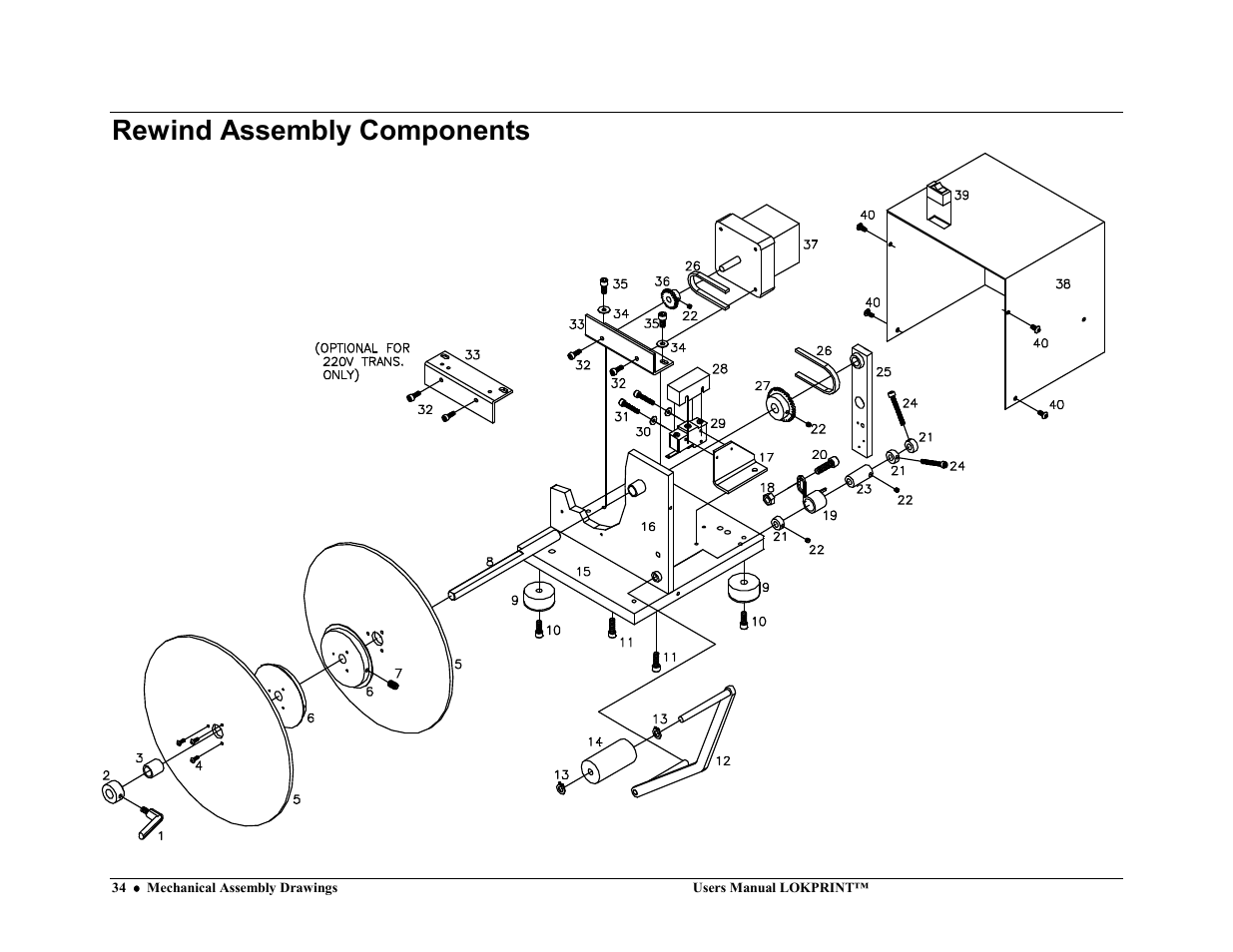 Rewind assembly components | Avery Dennison LOKPRINT I User Manual | Page 34 / 35