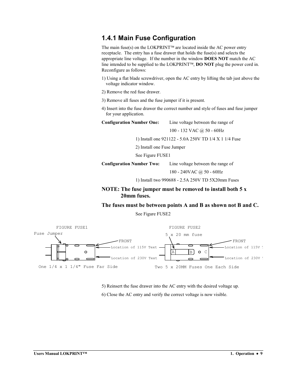 1 main fuse configuration | Avery Dennison LOKPRINT I User Manual | Page 9 / 35
