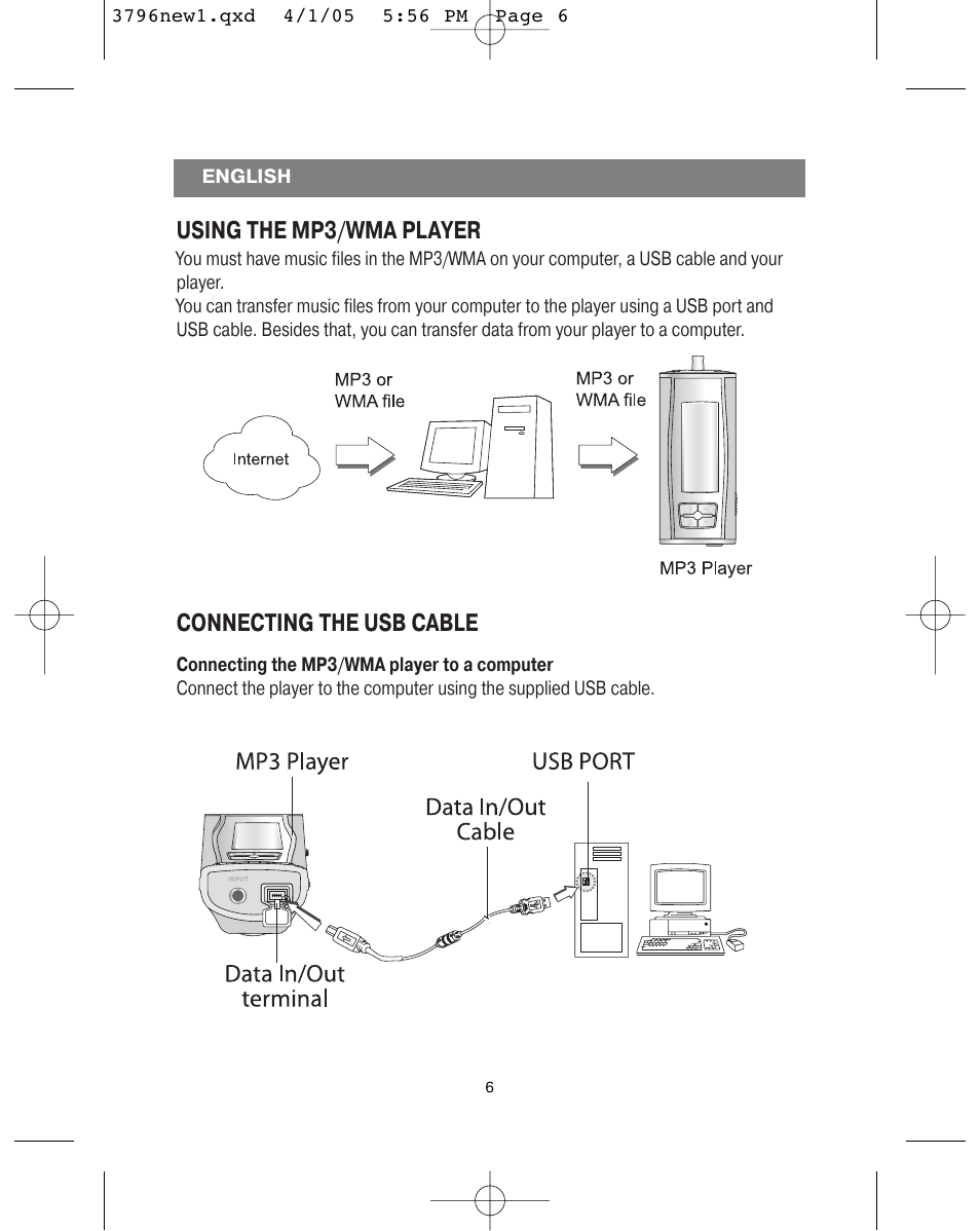 Using the mp3/wma player, Connecting the usb cable | Vitek VT-3796 User Manual | Page 10 / 72