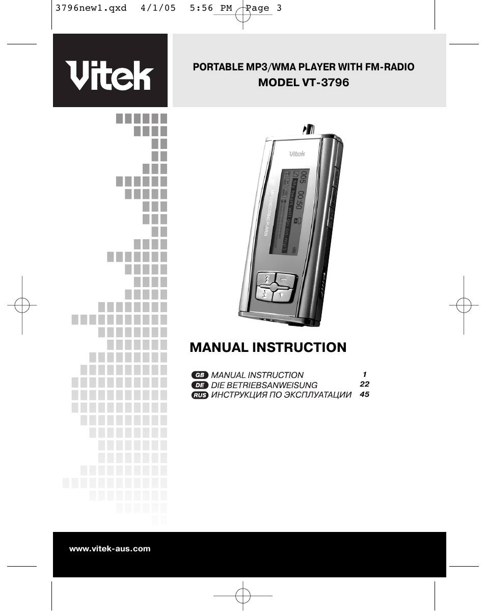 Manual instruction | Vitek VT-3796 User Manual | Page 2 / 72