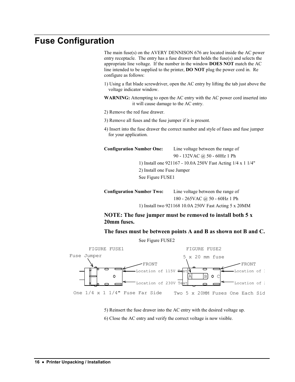 Fuse configuration | Avery Dennison 676 User Manual | Page 16 / 129