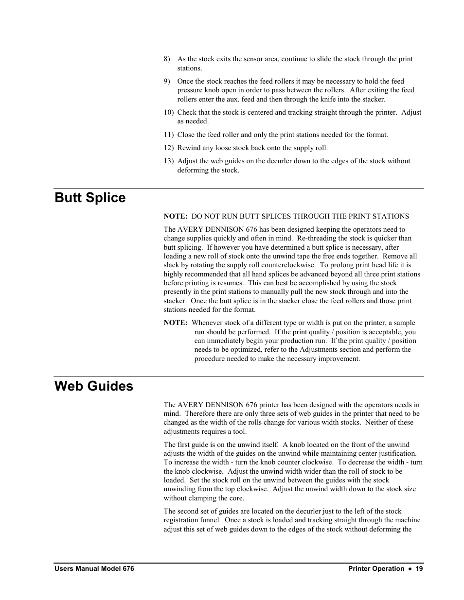 Butt splice, Web guides | Avery Dennison 676 User Manual | Page 19 / 129