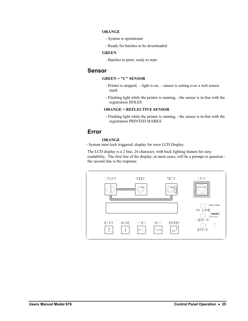 Sensor, Error | Avery Dennison 676 User Manual | Page 25 / 129