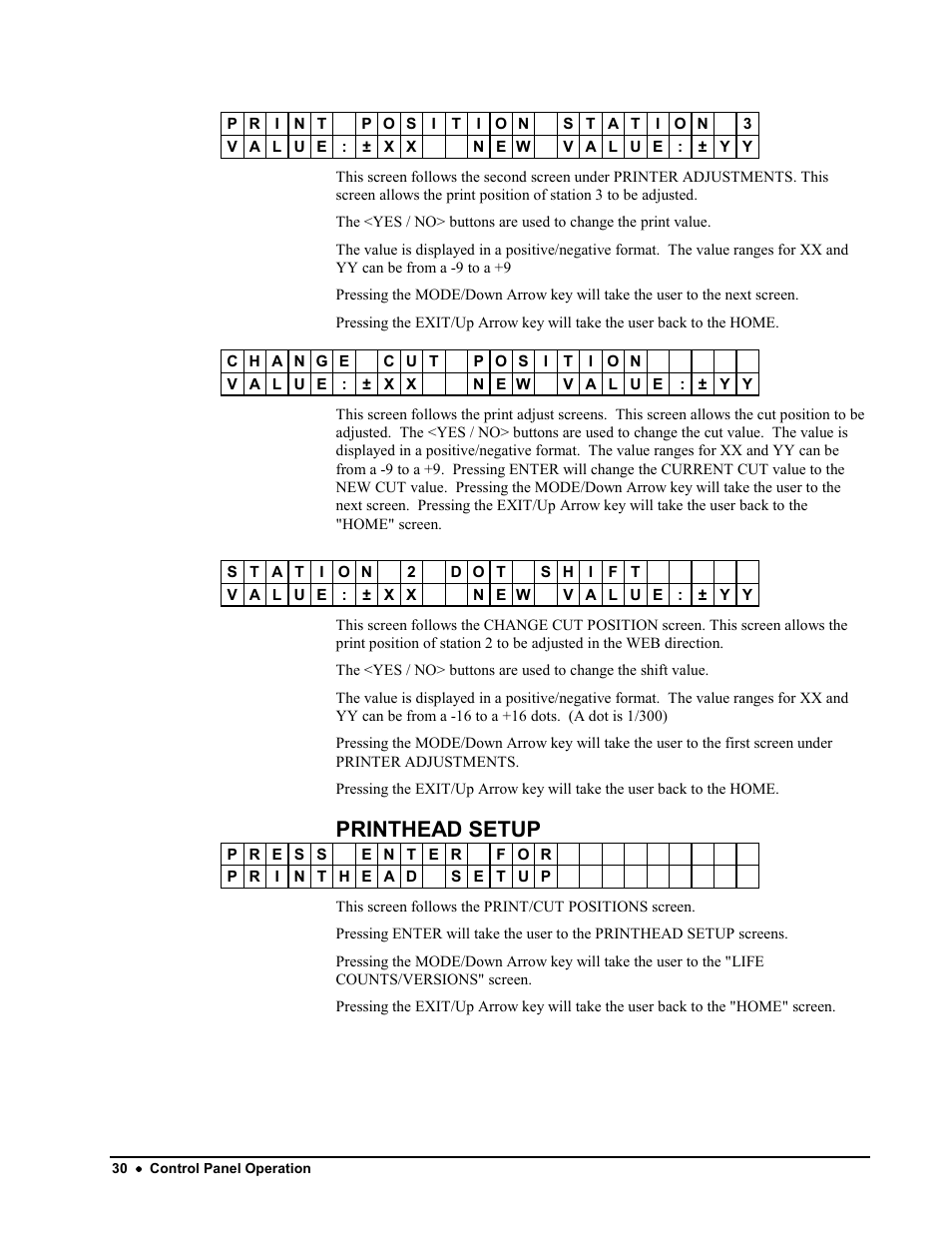 Printhead setup | Avery Dennison 676 User Manual | Page 30 / 129