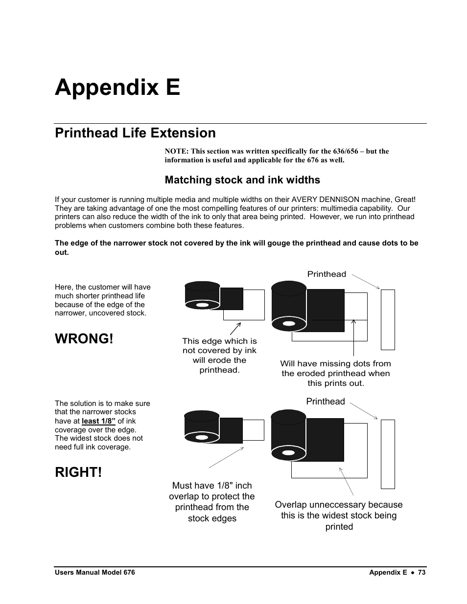 Appendix e, Printhead life extension, Wrong | Right | Avery Dennison 676 User Manual | Page 73 / 129