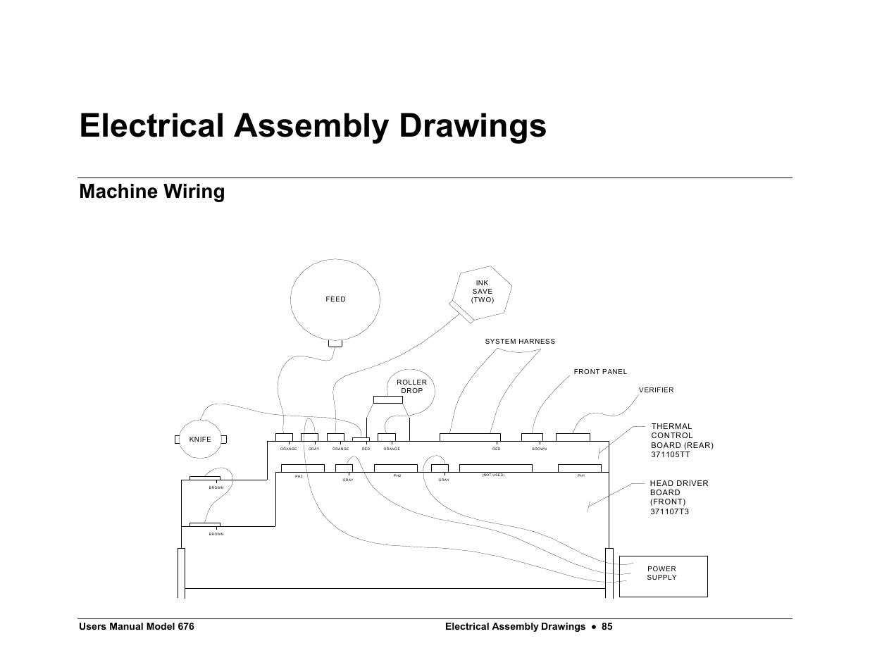 Electrical assembly drawings, Machine wiring | Avery Dennison 676 User Manual | Page 85 / 129