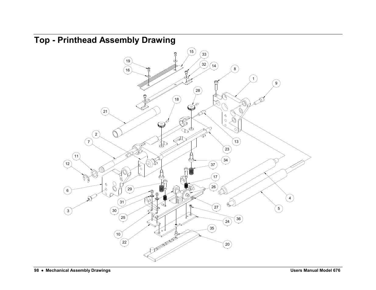 Top - printhead assembly drawing | Avery Dennison 676 User Manual | Page 98 / 129