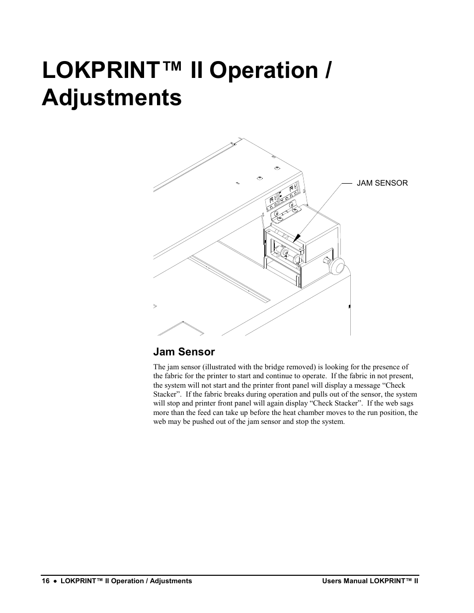 Lokprint™ ii operation / adjustments | Avery Dennison LOKPRINT II User Manual | Page 16 / 51