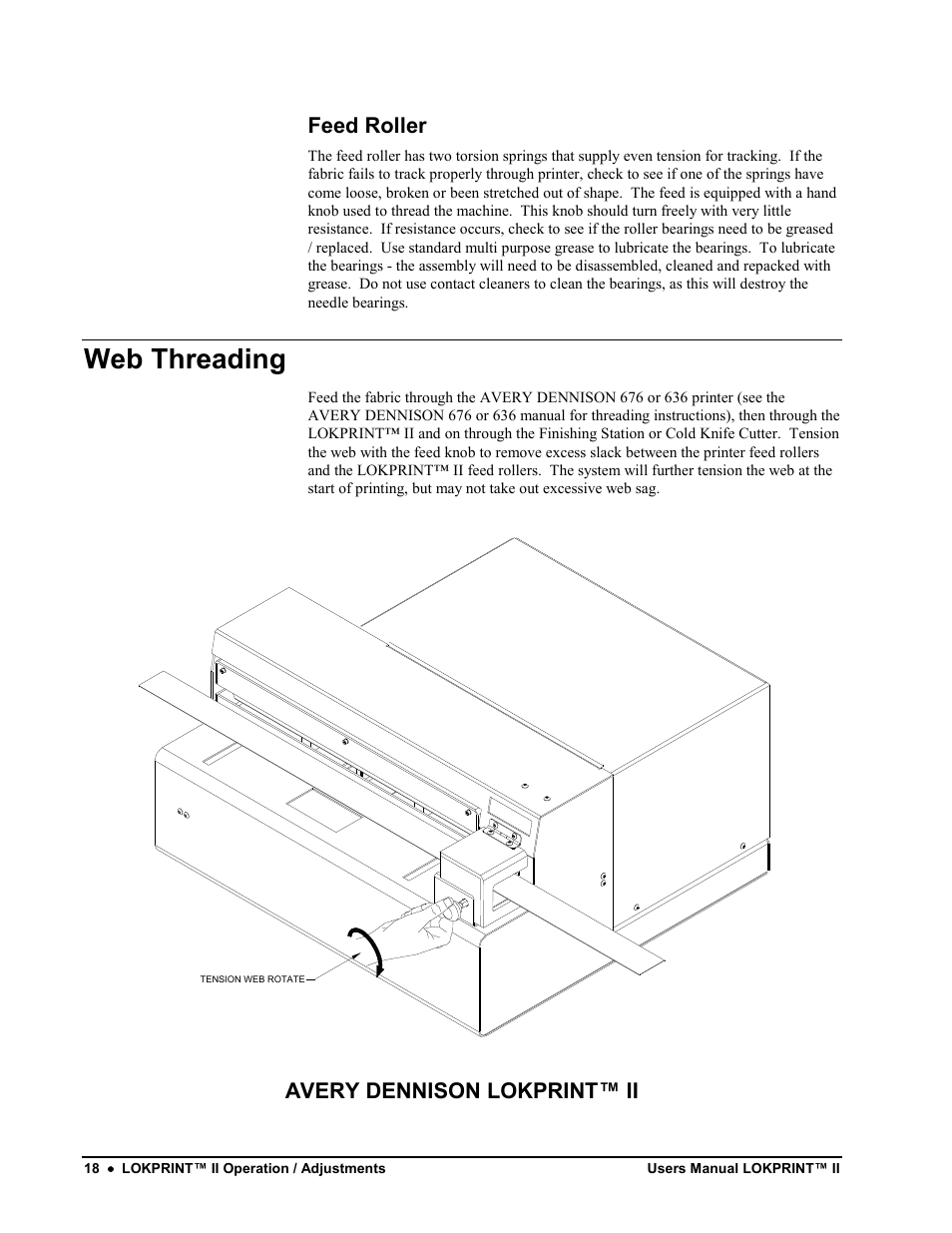 Web threading, Feed roller, Avery dennison lokprint™ ii | Avery Dennison LOKPRINT II User Manual | Page 18 / 51