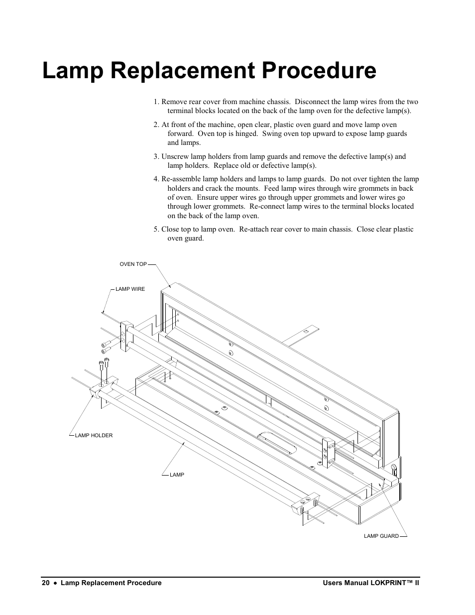 Lamp replacement procedure | Avery Dennison LOKPRINT II User Manual | Page 20 / 51