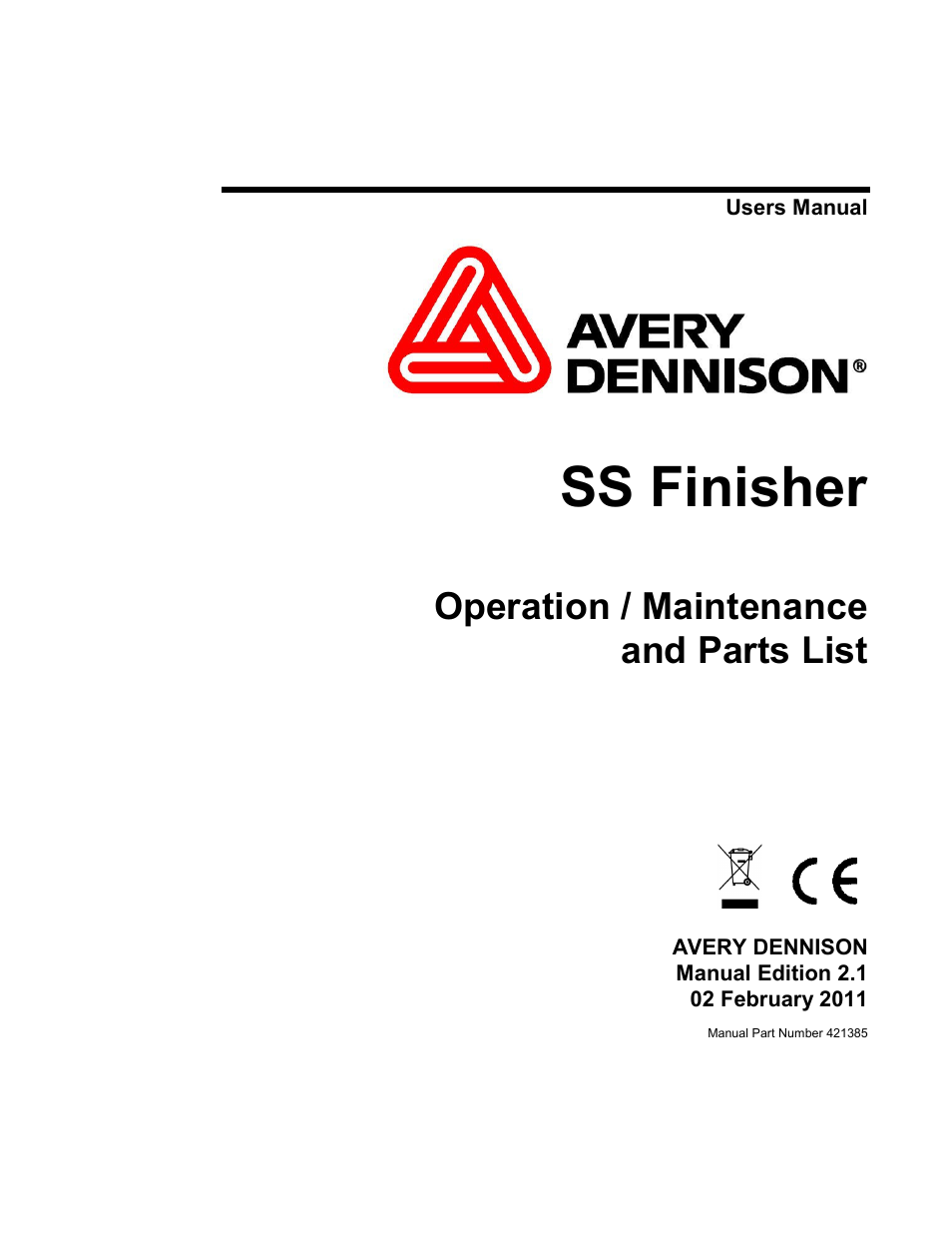 Avery Dennison SS Finisher User Manual | 65 pages