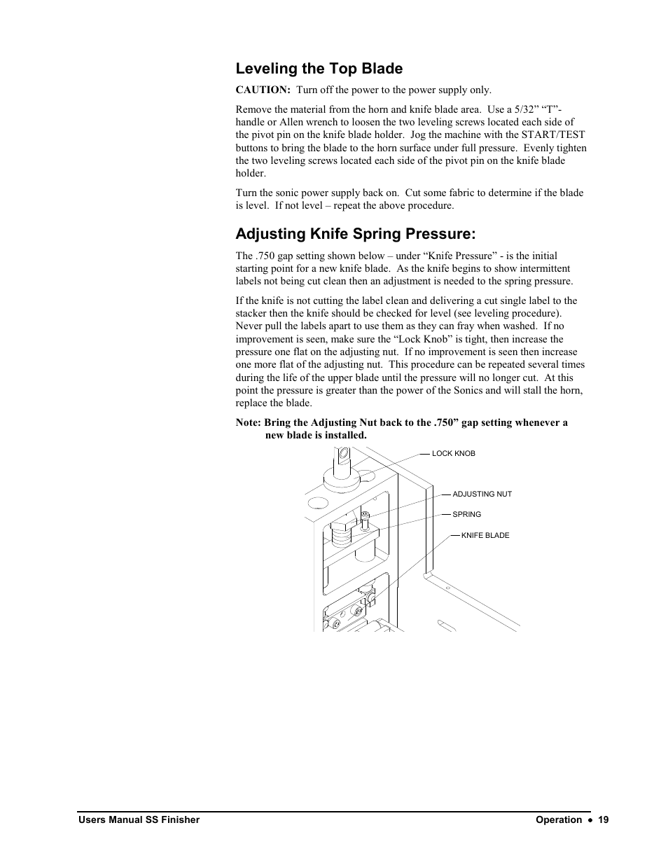 Leveling the top blade, Adjusting knife spring pressure | Avery Dennison SS Finisher User Manual | Page 19 / 65