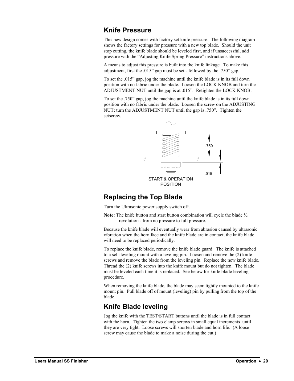 Knife pressure, Replacing the top blade, Knife blade leveling | Avery Dennison SS Finisher User Manual | Page 20 / 65