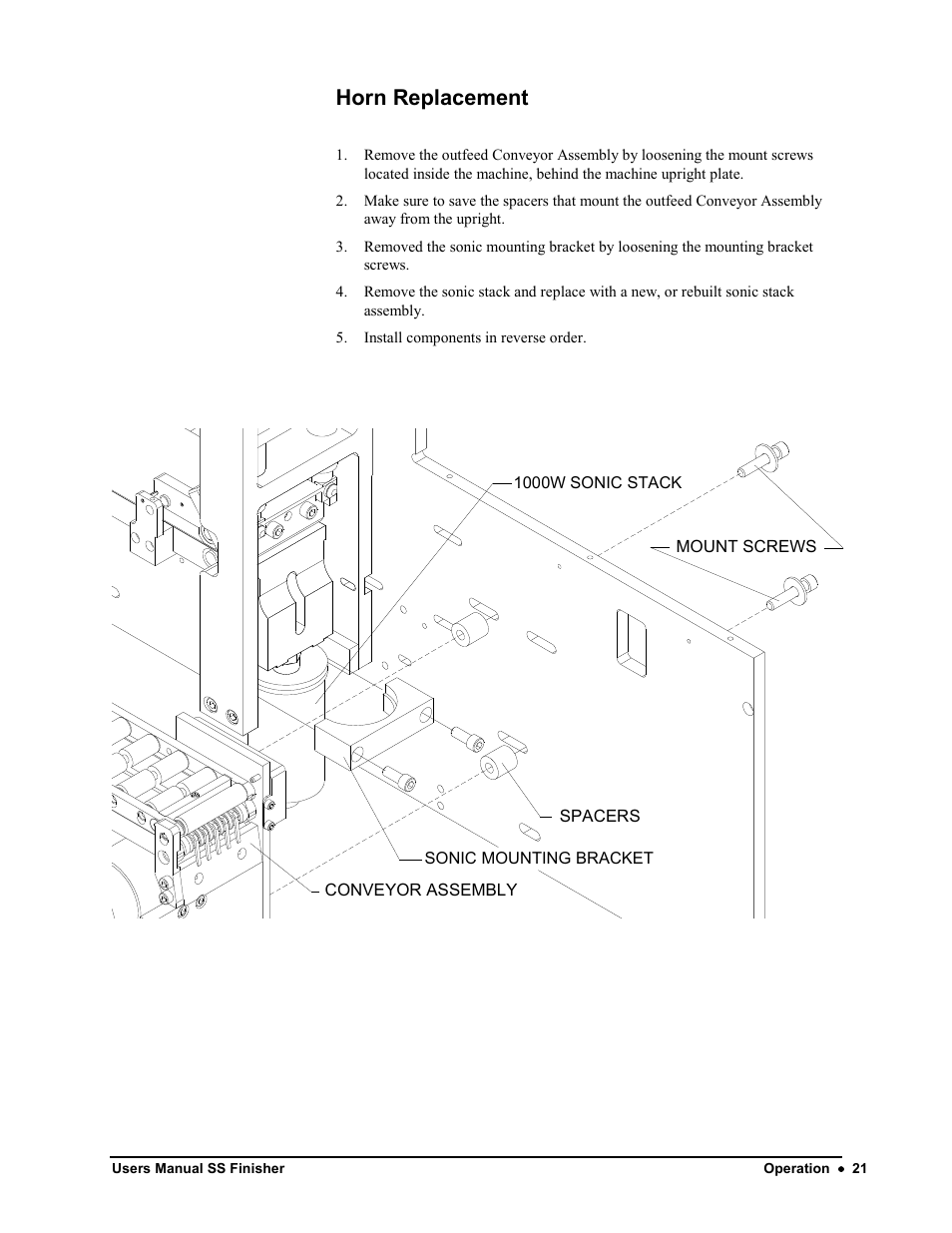 Horn replacement | Avery Dennison SS Finisher User Manual | Page 21 / 65
