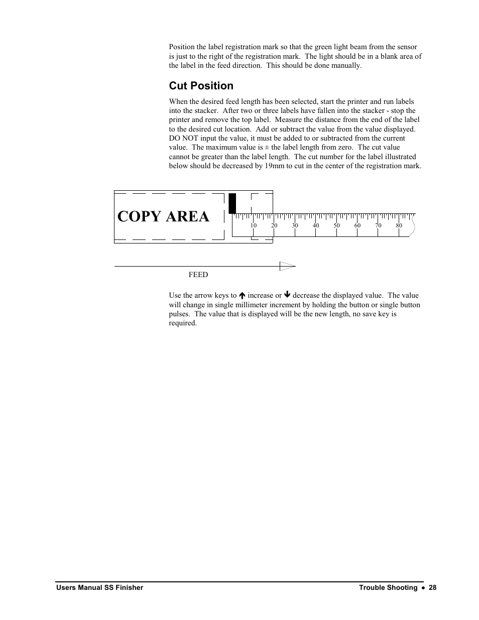 Copy area, Cut position | Avery Dennison SS Finisher User Manual | Page 28 / 65