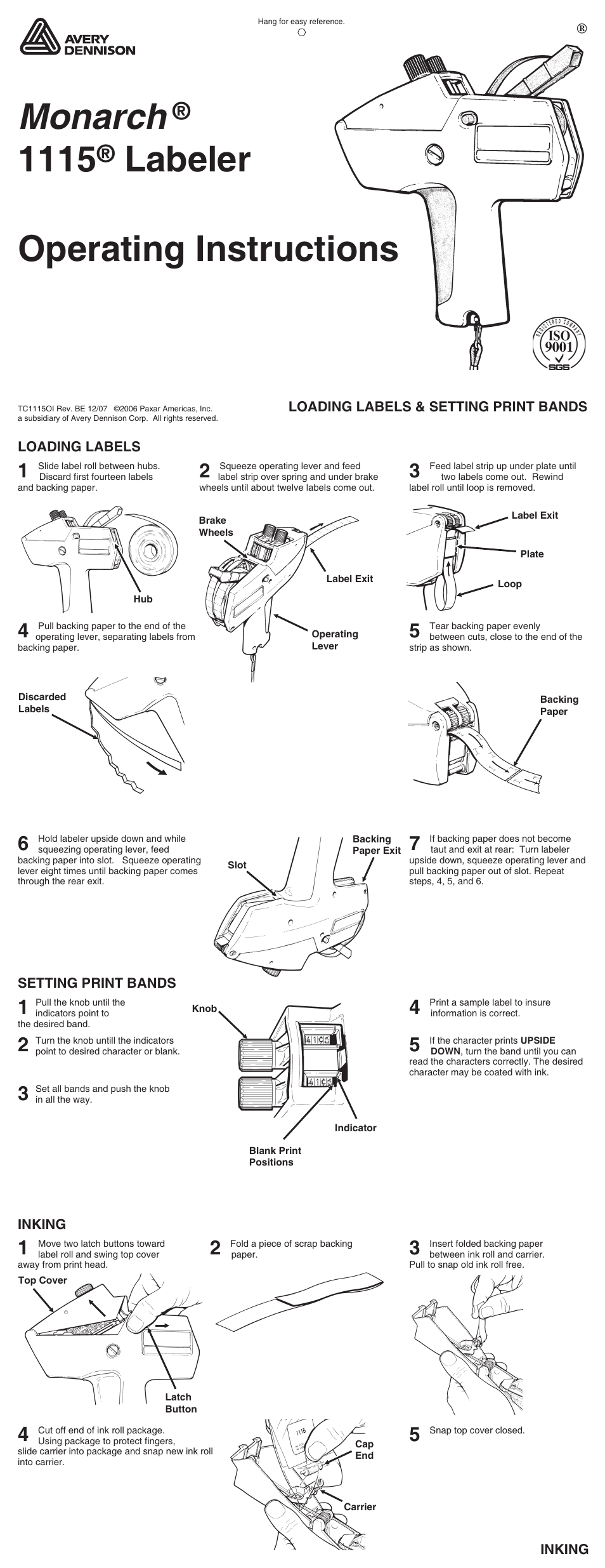 Avery Dennison 1115 Monarch User Manual | 2 pages