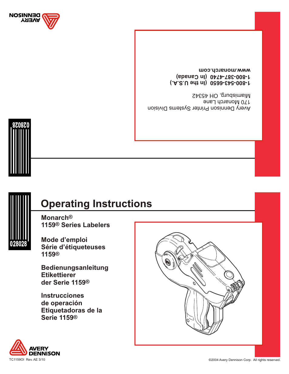 Avery Dennison 1159 Series Monarch User Manual | 4 pages