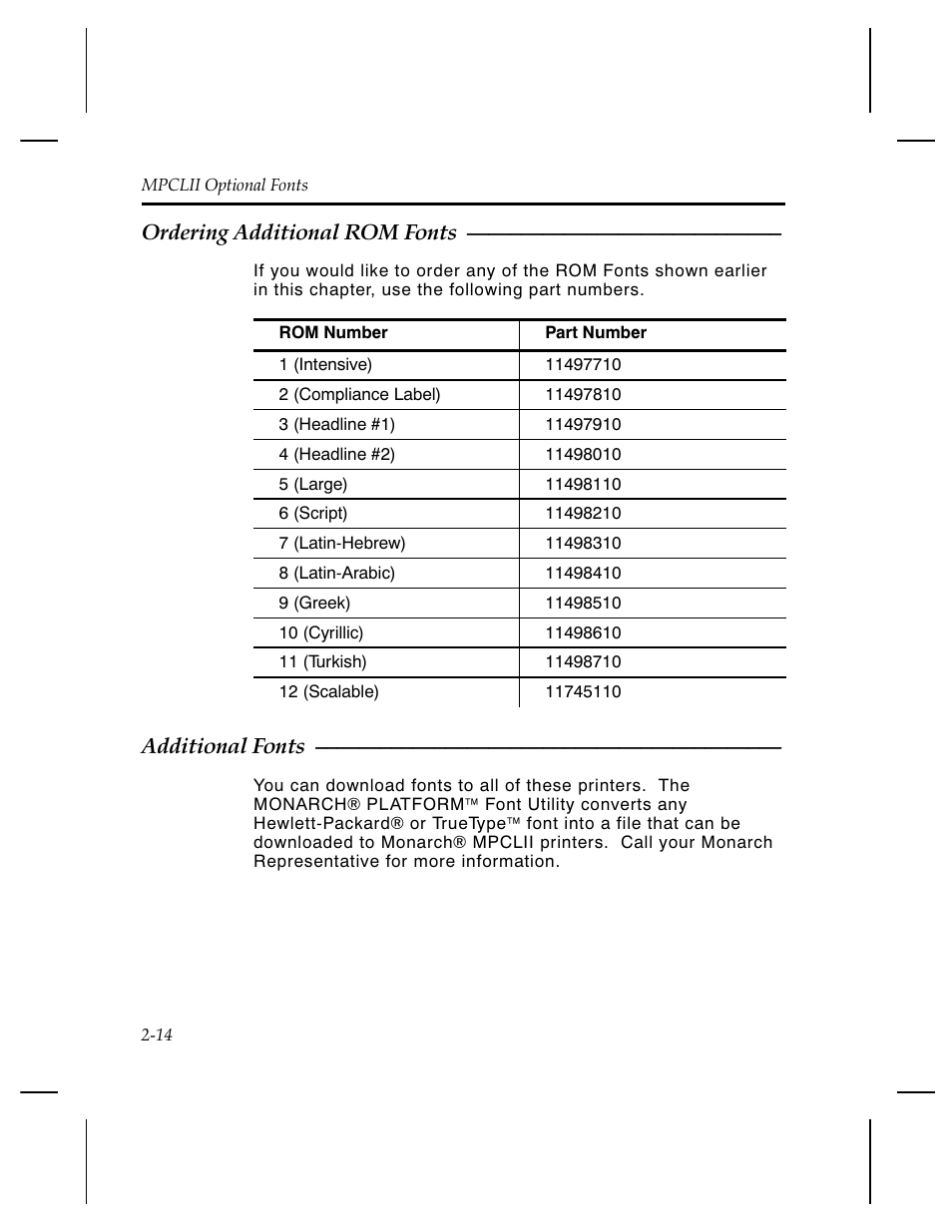 Ordering additional rom fonts, Additional fonts | Avery Dennison 1460 User Manual | Page 20 / 32