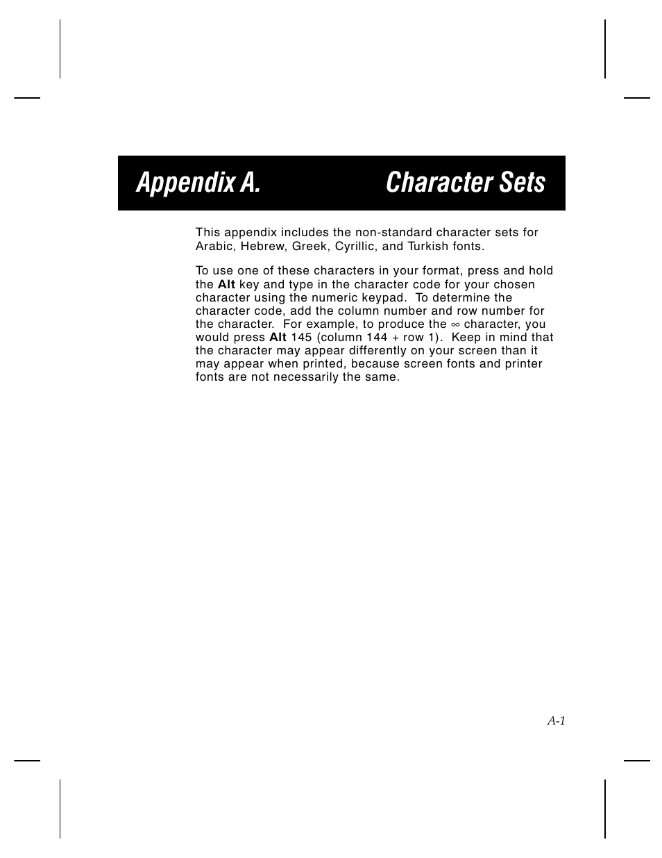 Appendix a. character sets | Avery Dennison 1460 User Manual | Page 21 / 32