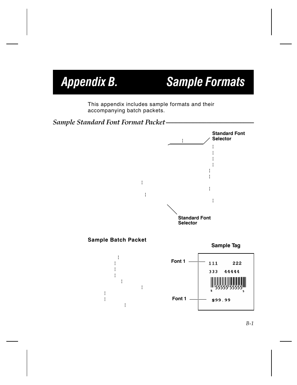 Appendix b. sample formats, Sample standard font format packet | Avery Dennison 1460 User Manual | Page 27 / 32