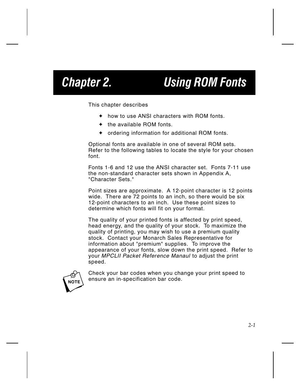Chapter 2. using rom fonts | Avery Dennison 1460 User Manual | Page 7 / 32