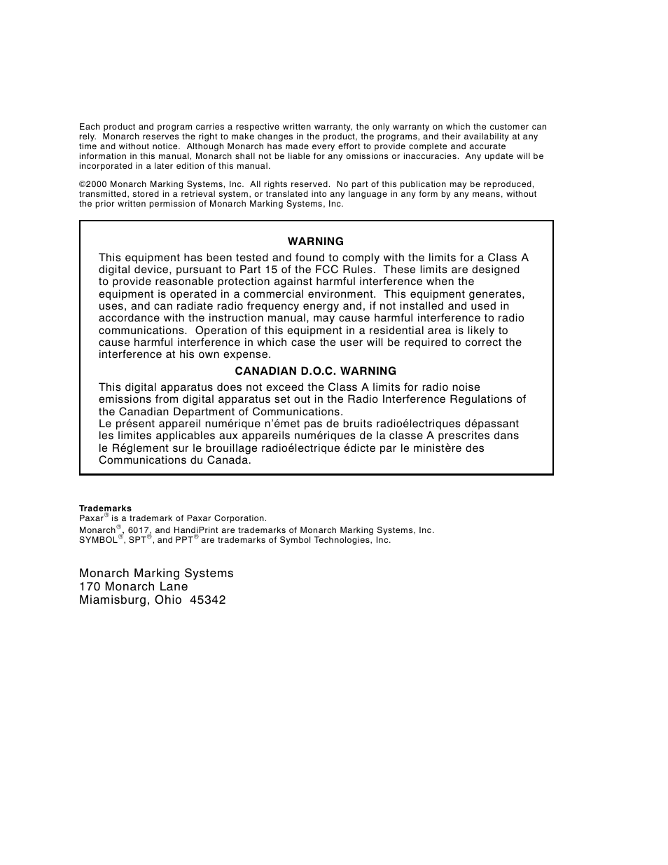 Avery Dennison Monarch 6017 Programmer Manual User Manual | Page 2 / 44