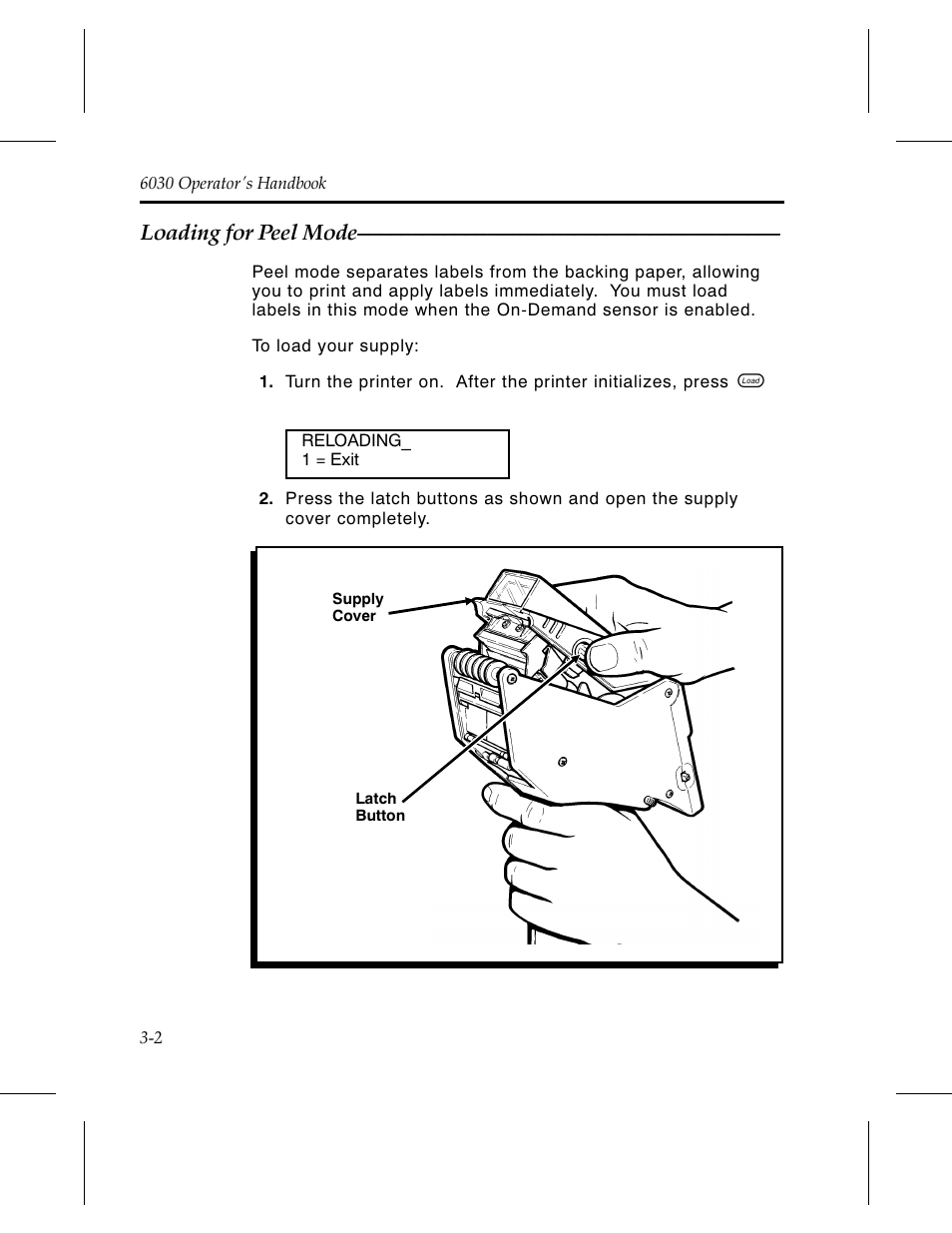 Loading for peel mode 3-2, Loading for peel mode | Avery Dennison 6030 Operator Handbook User Manual | Page 16 / 92