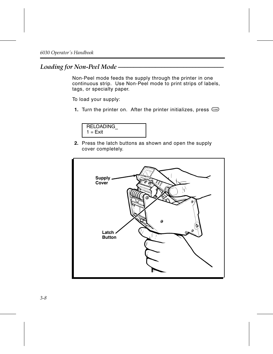 Loading for non-peel mode 3-8, Loading for non-peel mode | Avery Dennison 6030 Operator Handbook User Manual | Page 22 / 92