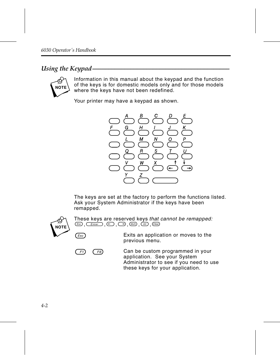 Using the keypad 4-2, Using the keypad | Avery Dennison 6030 Operator Handbook User Manual | Page 28 / 92