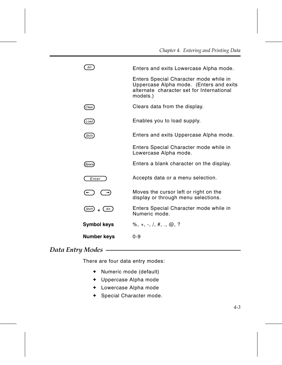 Data entry modes 4-3 | Avery Dennison 6030 Operator Handbook User Manual | Page 29 / 92