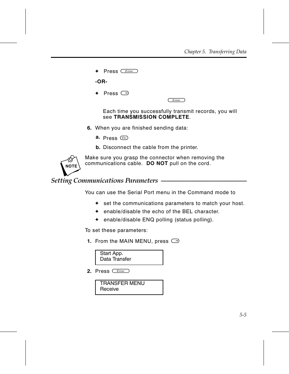 Setting communications parameters 5-5 | Avery Dennison 6030 Operator Handbook User Manual | Page 39 / 92