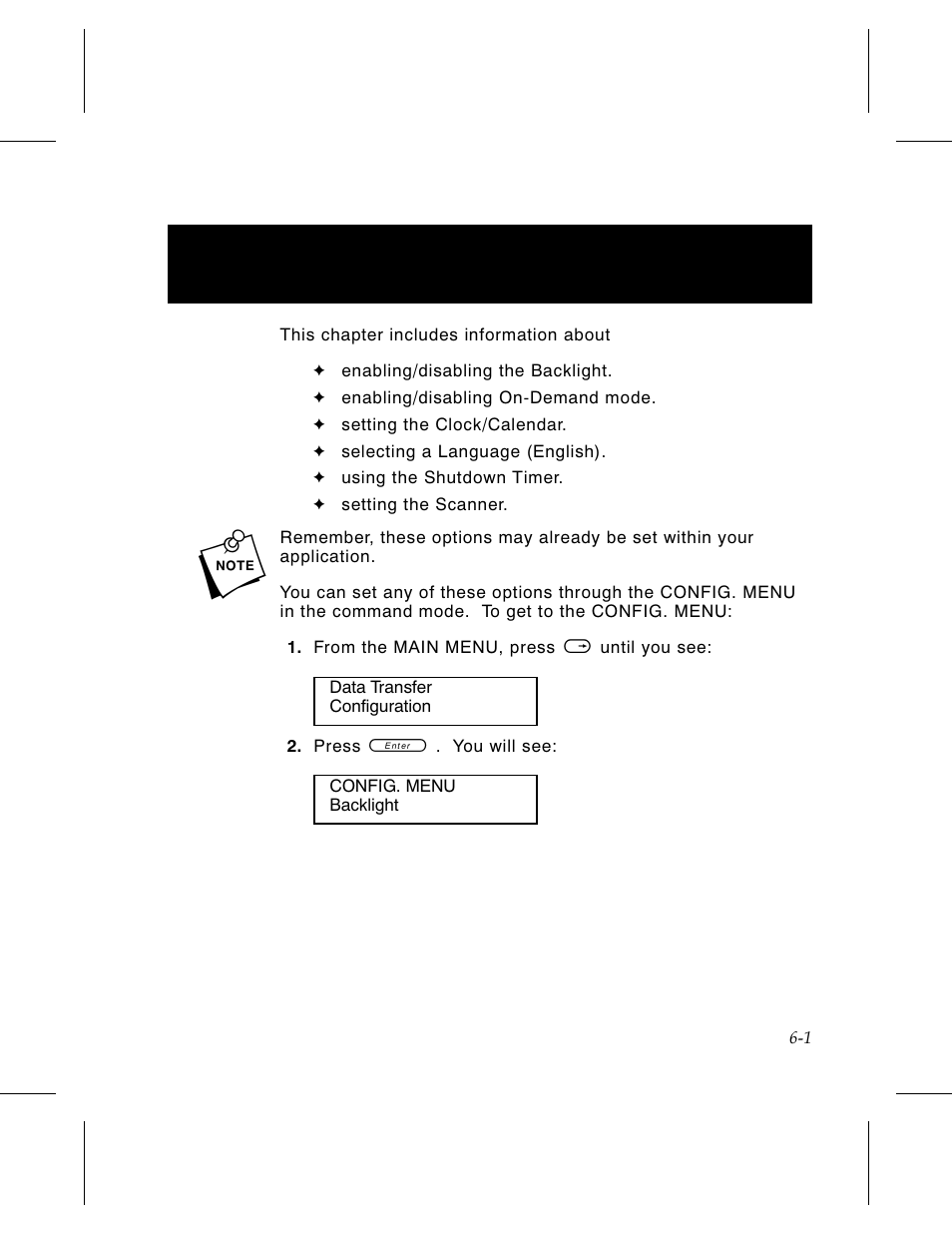 Chapter 6. configuring the printer 6-1, Chapter 6. configuring the printer | Avery Dennison 6030 Operator Handbook User Manual | Page 41 / 92