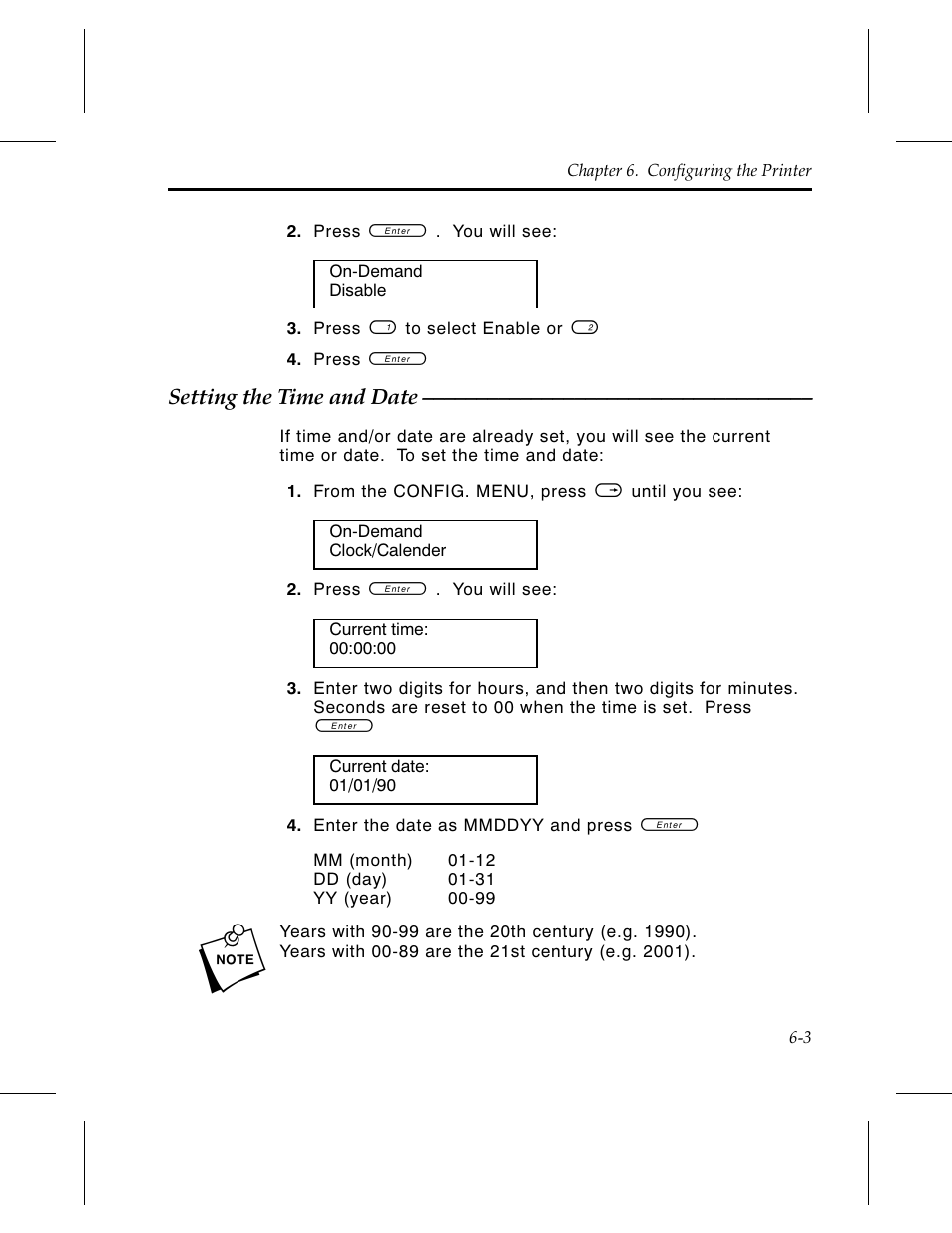 Setting the time and date 6-3 | Avery Dennison 6030 Operator Handbook User Manual | Page 43 / 92