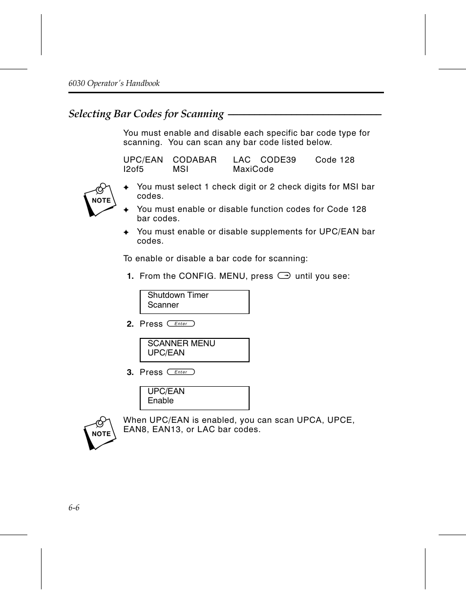 Selecting bar codes for scanning 6-6 | Avery Dennison 6030 Operator Handbook User Manual | Page 46 / 92