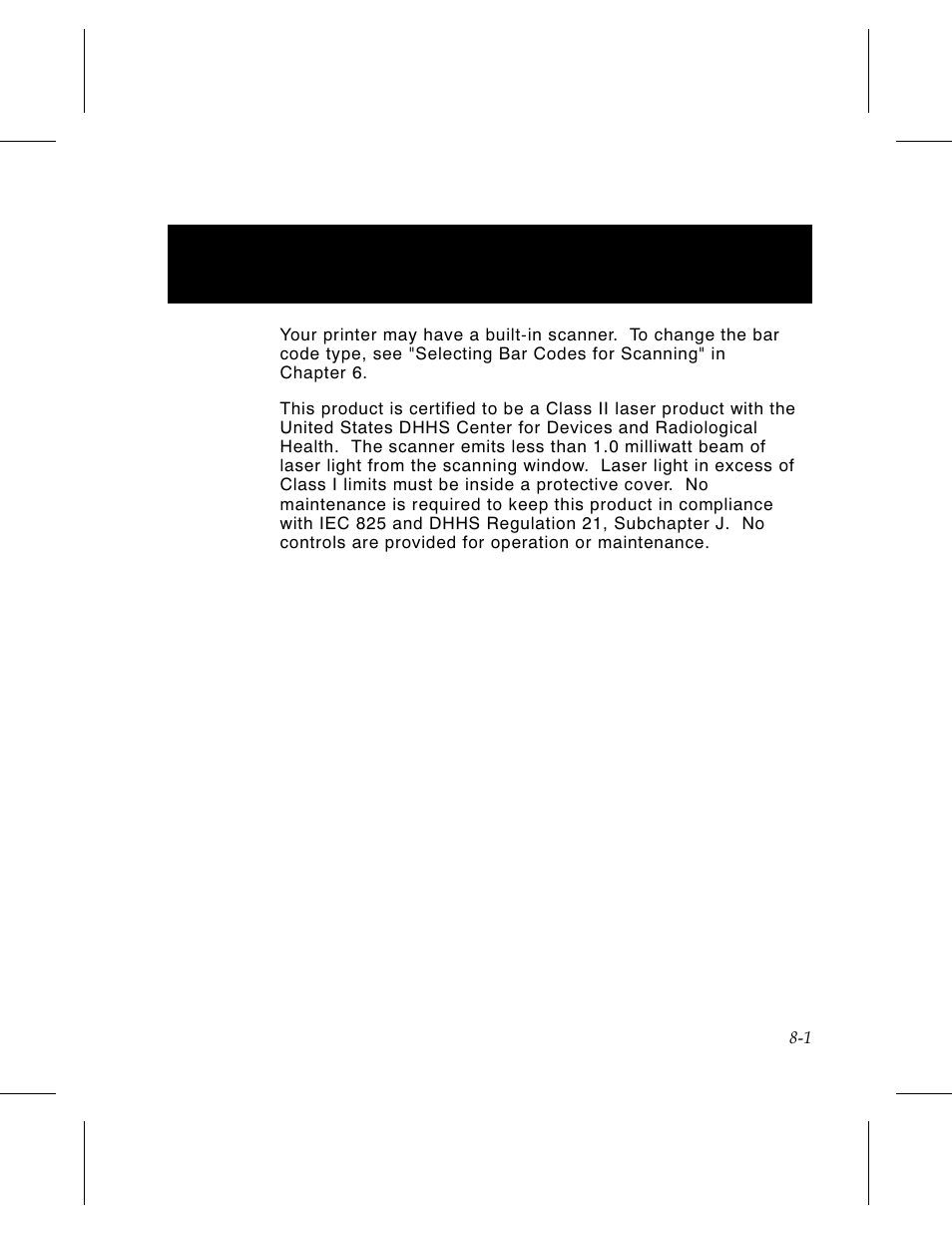 Chapter 8. using the laser scanner 8-1, Chapter 8. using the laser scanner | Avery Dennison 6030 Operator Handbook User Manual | Page 59 / 92