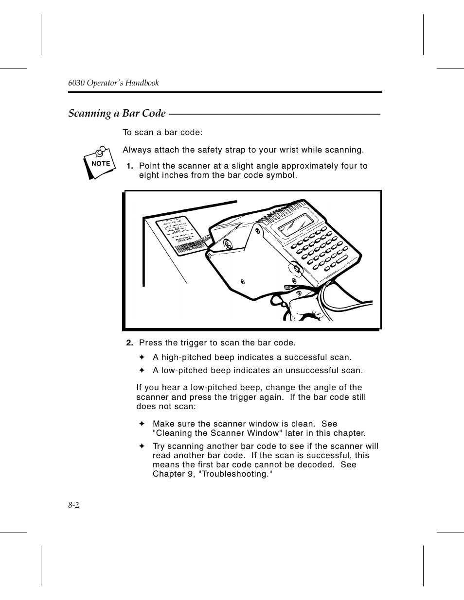 Scanning a bar code 8-2 | Avery Dennison 6030 Operator Handbook User Manual | Page 60 / 92