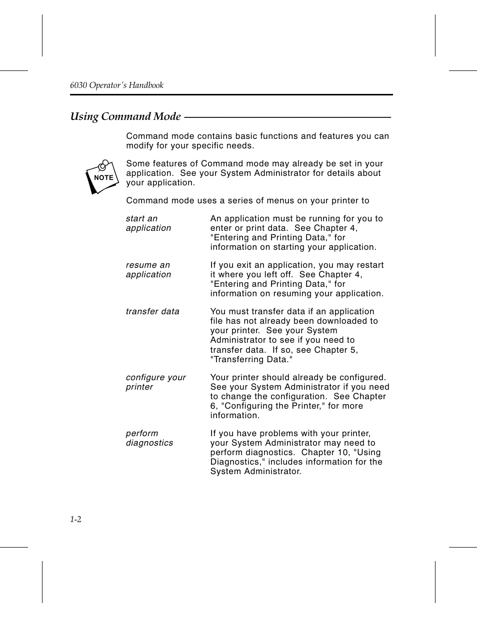Using command mode 1-2 | Avery Dennison 6030 Operator Handbook User Manual | Page 8 / 92
