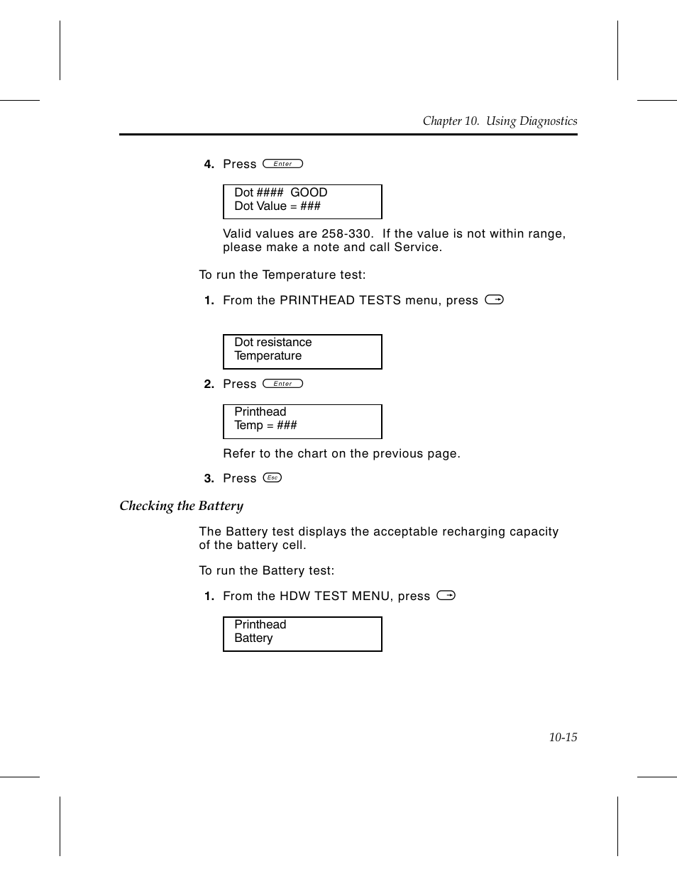 Checking the battery 10-15 | Avery Dennison 6030 Operator Handbook User Manual | Page 81 / 92