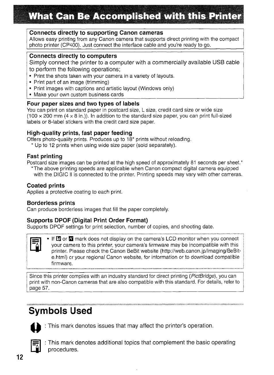 What the printer can do | Canon SELPHY CP400 User Manual | Page 13 / 97