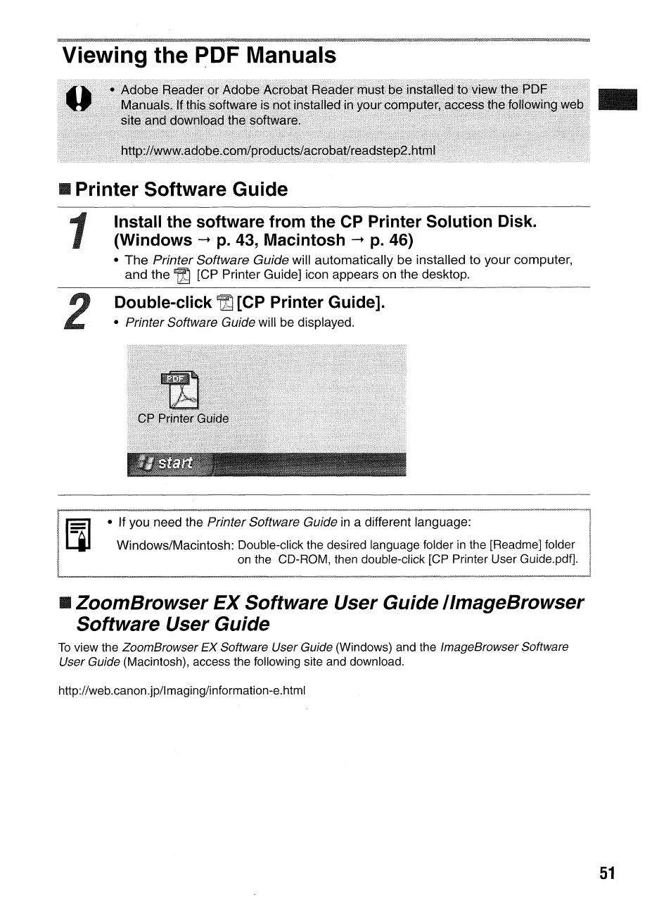 Viewing pdf manuals | Canon SELPHY CP400 User Manual | Page 52 / 97