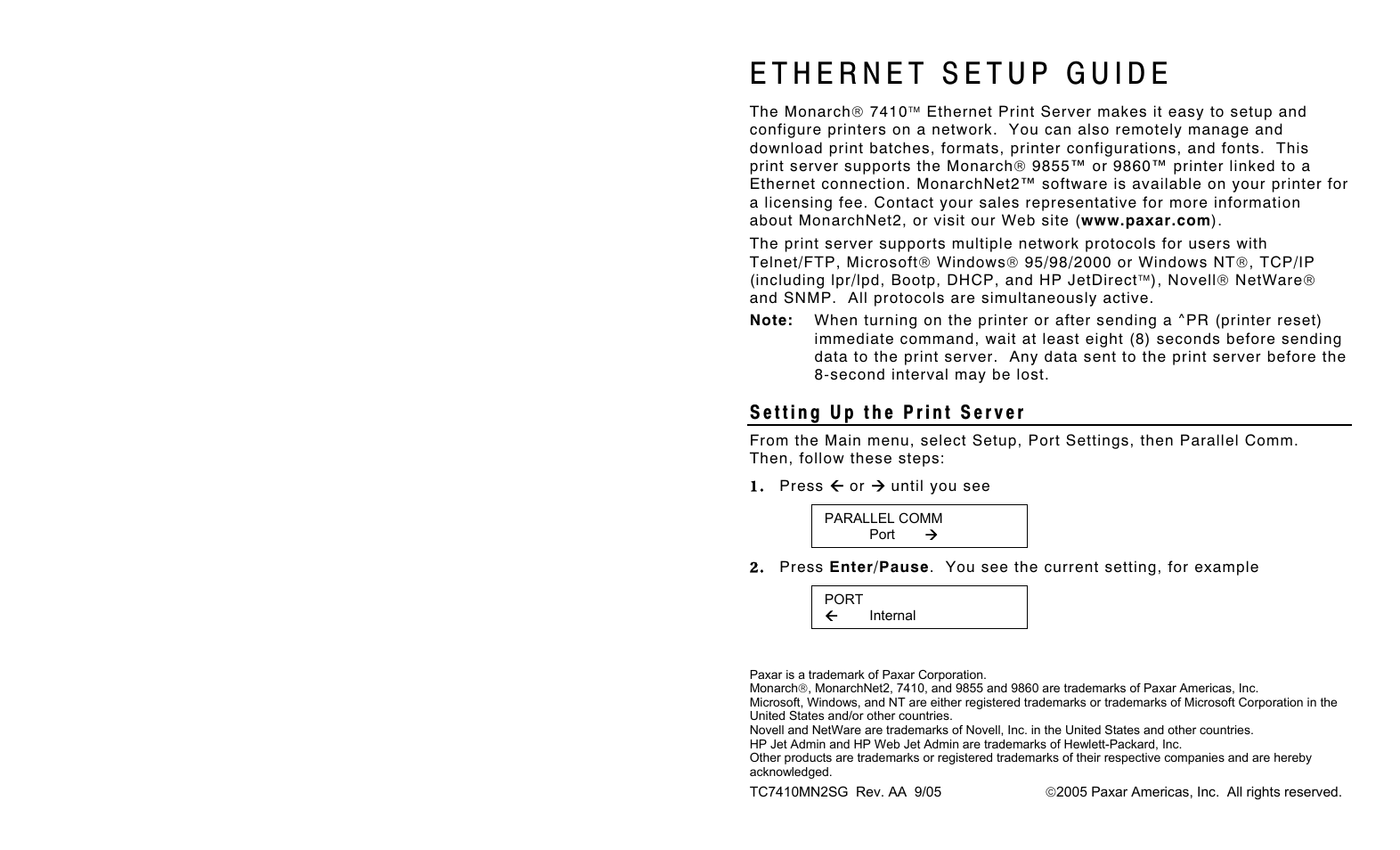 Avery Dennison 7410 Network Card Setup Guide User Manual | 4 pages