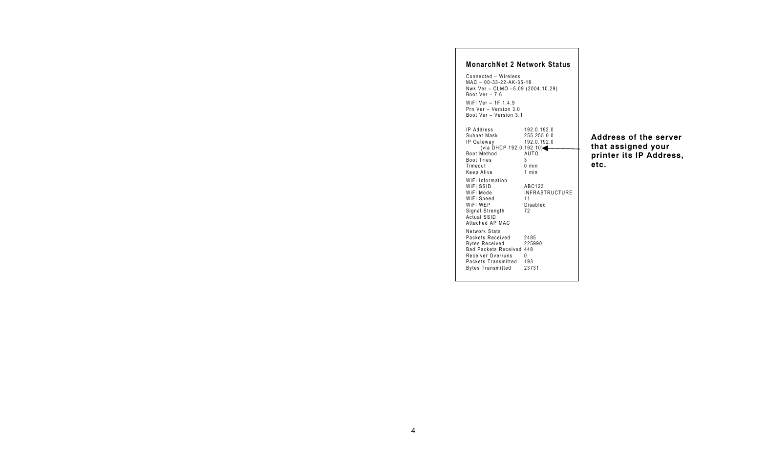 Monarchnet 2 network status | Avery Dennison 7410 Network Card Setup Guide User Manual | Page 4 / 4