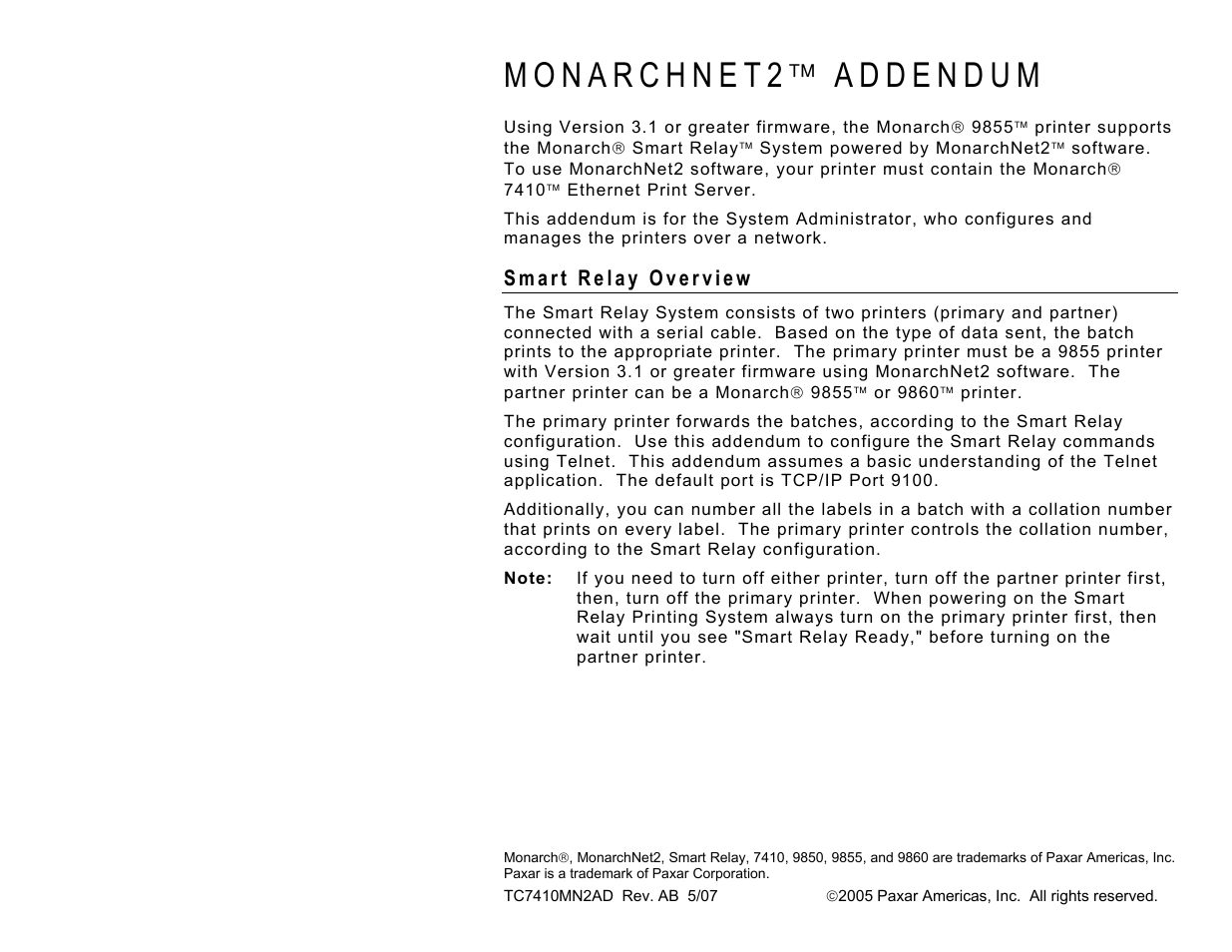 Avery Dennison 7410 MonarchNet2 Smart Relay User Manual | 10 pages