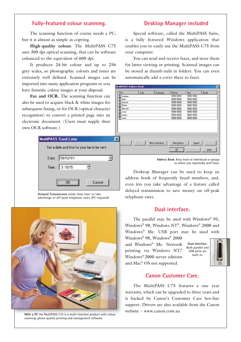 Fully-featured colour scanning, Desktop manager included, Dual interface | Canon customer care | Canon C75 User Manual | Page 5 / 6