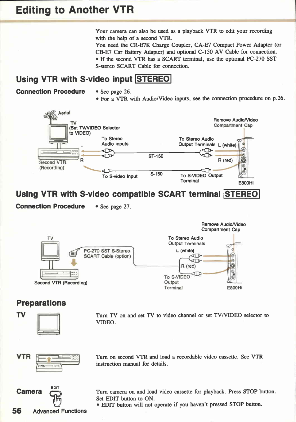 Connecting mm-200 stereo mixing microphone, Pull out the camera microphone, Attach mm-200 to accessory shoe on camera | Connecting headphones, Stereo mic & headphones terminals, Recording using a tripod | Canon E800 User Manual | Page 68 / 79