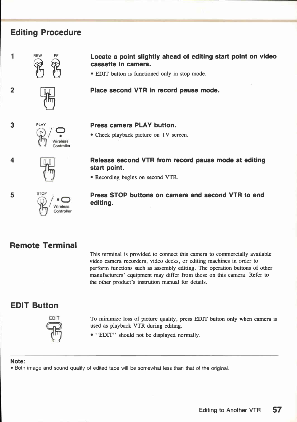 Using vtr with s-video input istereo, Editing to another vtr, Preparations | Canon E800 User Manual | Page 69 / 79