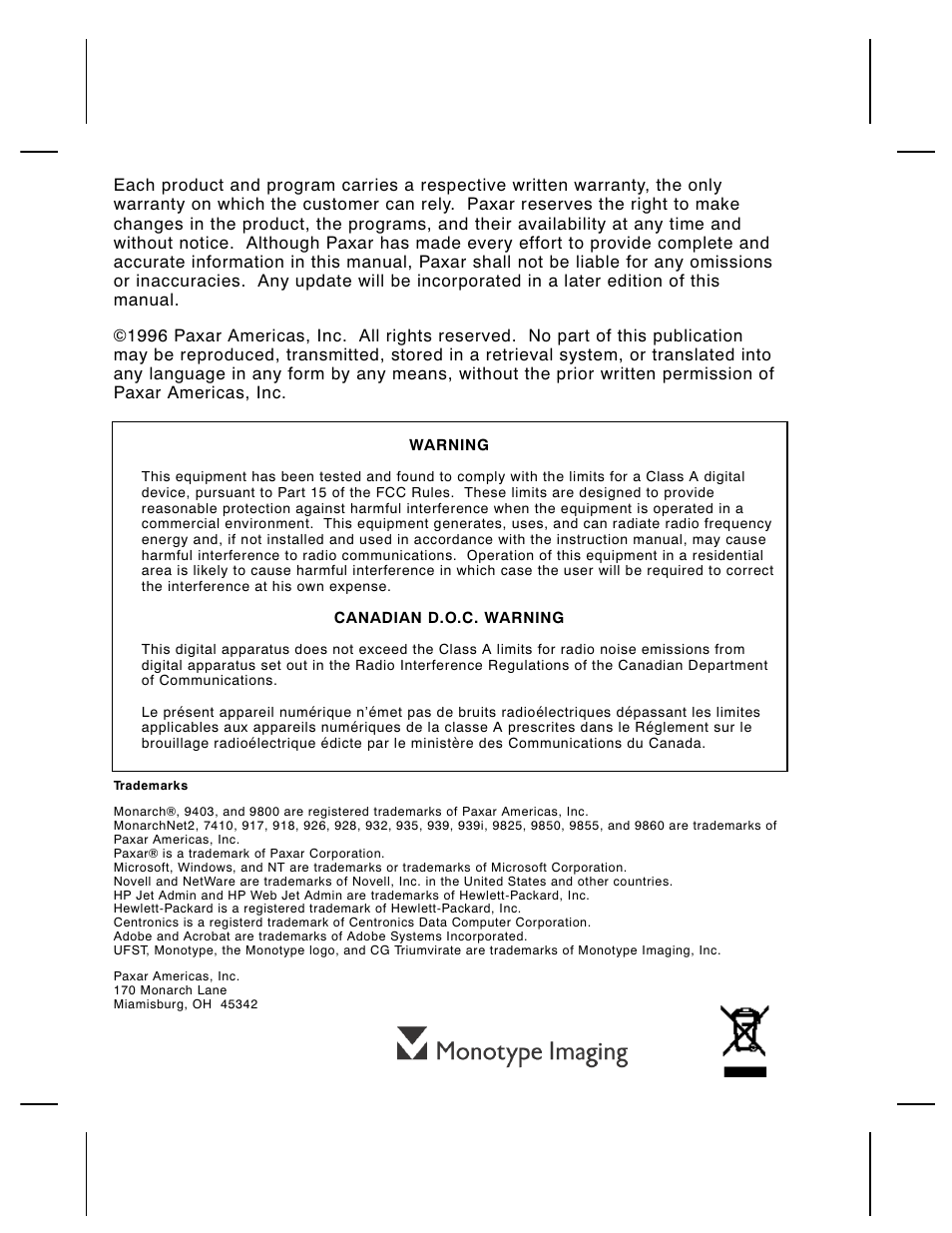 Paxar Monarch 9850 User Manual | Page 2 / 322